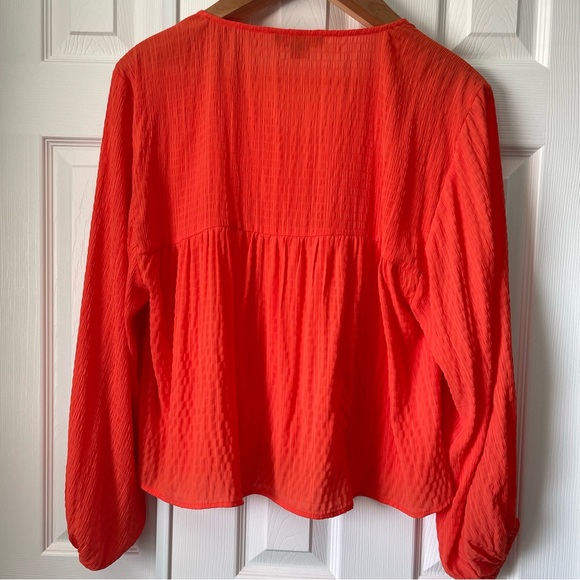 Sanctuary Wide Sleeve Blood Orange Women’s Blouse V-neck Elastic Cuffs Size M - Picture 4 of 10